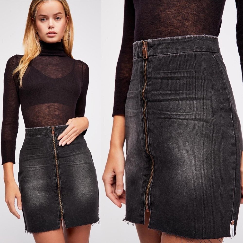 One Teaspoon Vixen Black High Waist Denim Skirt